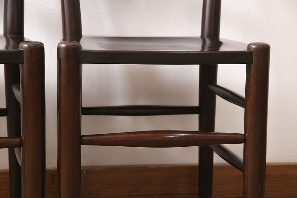 中古　松本民芸家具　シンプルでシックなダイニングチェア2脚セット(イス、椅子)(R-048199)
