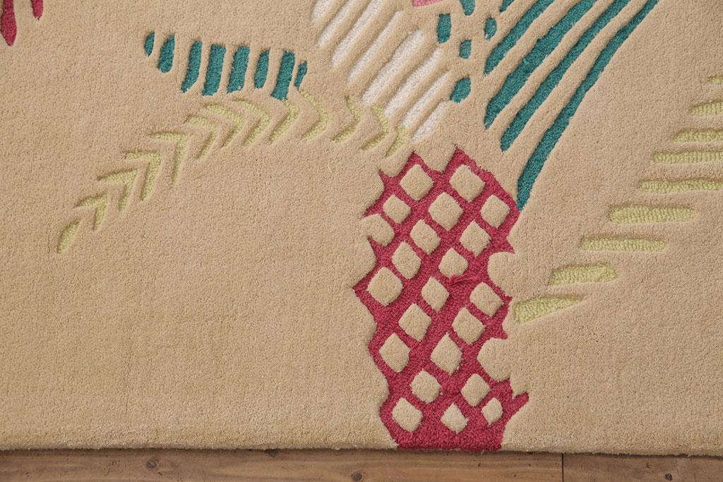未使用展示品　ligne roset(リーン・ロゼ)　JUNGLE　ハンドメイド　カラフルなヤシの木と葉をモチーフとしたデザインがお洒落なウール製ラグマット(リーンロゼ、絨毯、カーペット)(定価約32万円)(R-050749)