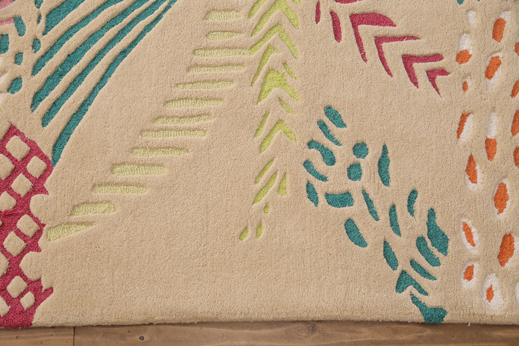 未使用展示品　ligne roset(リーン・ロゼ)　JUNGLE　ハンドメイド　カラフルなヤシの木と葉をモチーフとしたデザインがお洒落なウール製ラグマット(リーンロゼ、絨毯、カーペット)(定価約32万円)(R-050749)