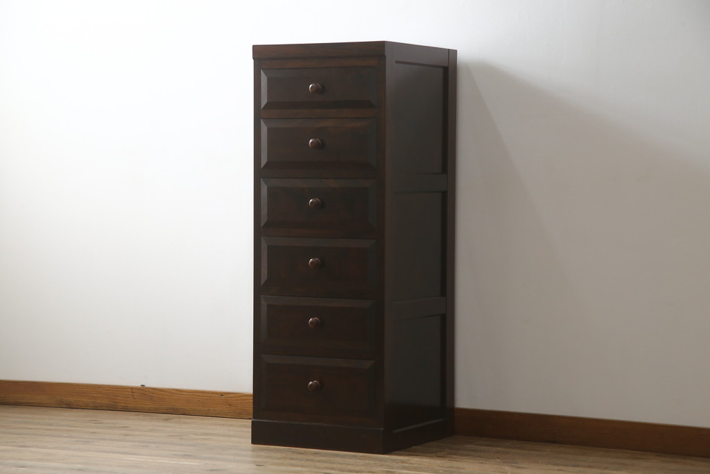 中古　美品　松本民芸家具　シンプルな作りで合わせやすいD型小物整理箪笥(縦型チェスト、引き出し、収納タンス)(定価約27万円)(R-075614)