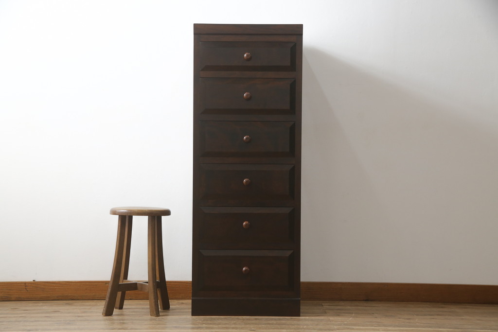 中古　美品　松本民芸家具　シンプルな作りで合わせやすいD型小物整理箪笥(縦型チェスト、引き出し、収納タンス)(定価約27万円)(R-075614)