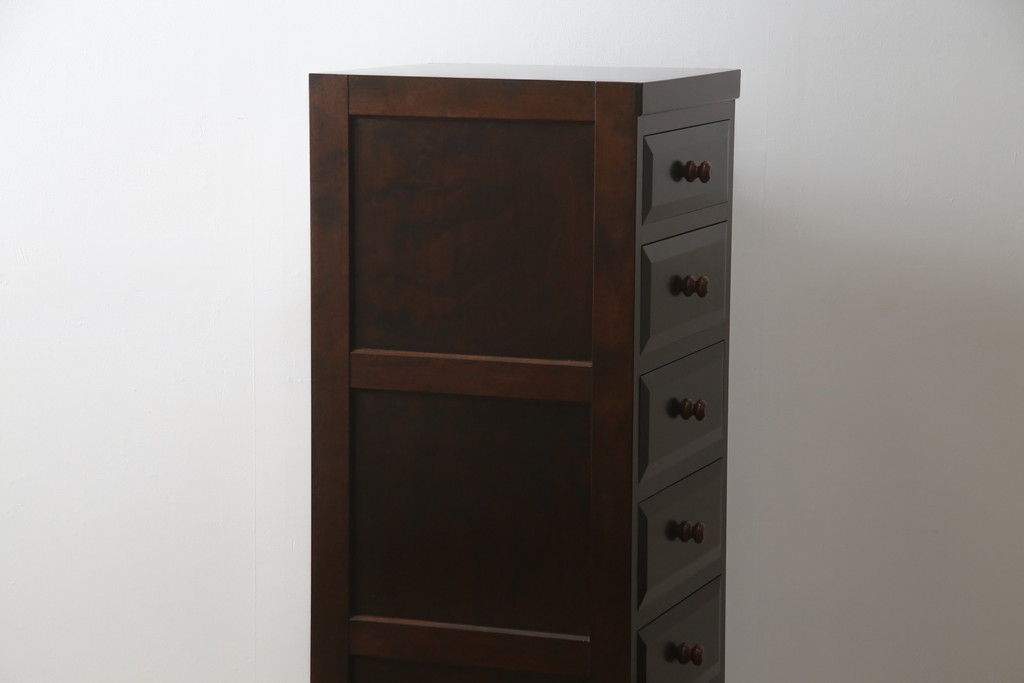 中古　美品　松本民芸家具　シンプルな作りで合わせやすいD型小物整理箪笥(縦型チェスト、引き出し、収納タンス)(定価約27万円)(R-075614)