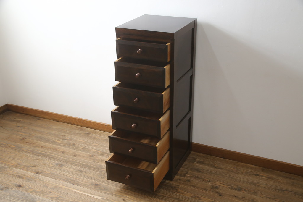 中古　美品　松本民芸家具　シンプルな作りで合わせやすいD型小物整理箪笥(縦型チェスト、引き出し、収納タンス)(定価約27万円)(R-075614)