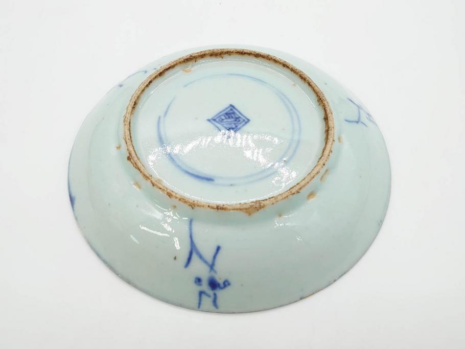時代物　中国　唐物　古玩　古染付　青い染付のデザインが印象的な中皿4枚セット(皿、古器、食器、唐草、なます皿、中国美術)(R-078510)
