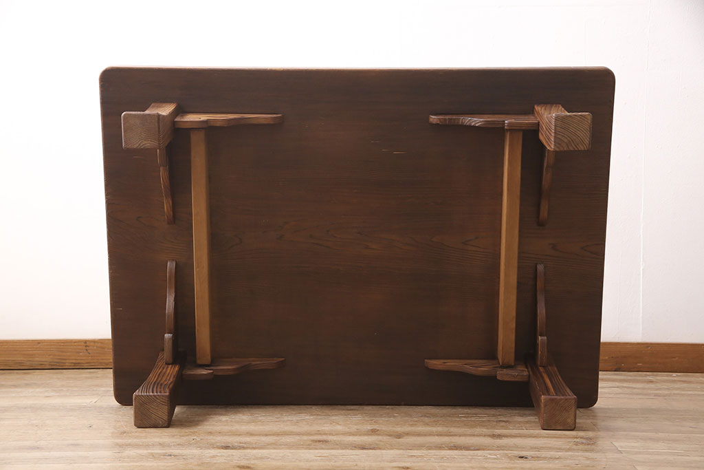 民芸家具　高級杉材　天板一枚板　浮造り仕上げの座卓(ちゃぶ台、ローテーブル)(R-048404)
