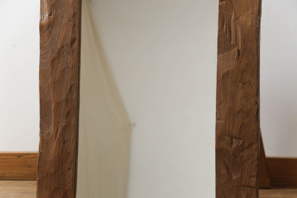 アジアンビンテージ　味わいのあるチーク材の古材を使用した姿見 (スタンドミラー、鏡)(R-060123)