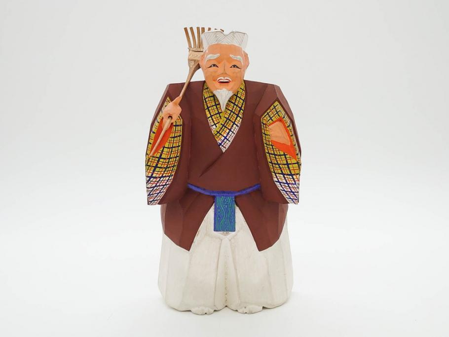 大正 春日有職 奈良人形師 染川宗進 一刀彫 尉(おじいさん)高さ