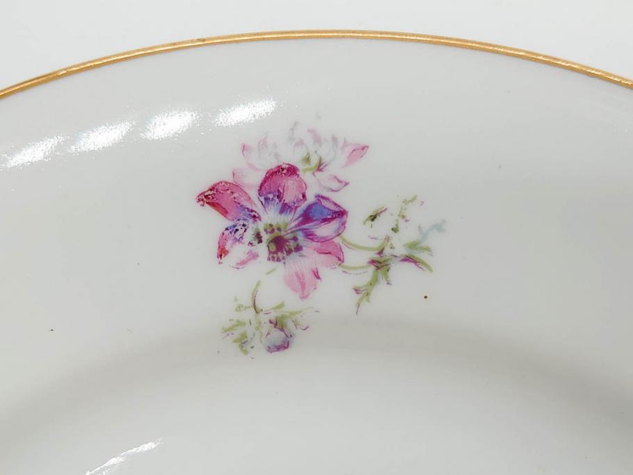 ビンテージ　フランス　PILLIVUYT(ピリヴィッツ)　MEHUN(メアン)　淡い色調で描かれた花のデザインが上品なプレート5枚セット(ピリヴュイ、花柄、フラワー、金彩、磁器、食器、皿、中皿、洋食器、ヴィンテージ)(R-078687)