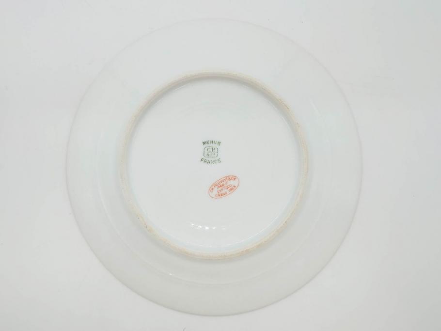 ビンテージ　フランス　PILLIVUYT(ピリヴィッツ)　MEHUN(メアン)　淡い色調で描かれた花のデザインが上品なプレート5枚セット(ピリヴュイ、花柄、フラワー、金彩、磁器、食器、皿、中皿、洋食器、ヴィンテージ)(R-078687)