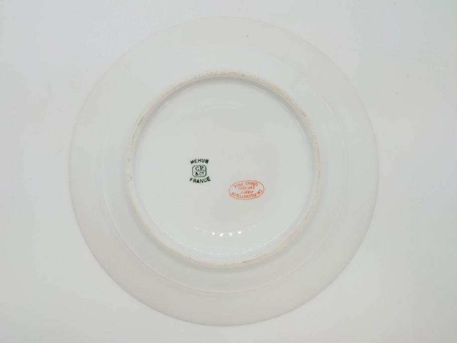 ビンテージ　フランス　PILLIVUYT(ピリヴィッツ)　MEHUN(メアン)　淡い色調で描かれた花のデザインが上品なプレート5枚セット(ピリヴュイ、花柄、フラワー、金彩、磁器、食器、皿、中皿、洋食器、ヴィンテージ)(R-078687)