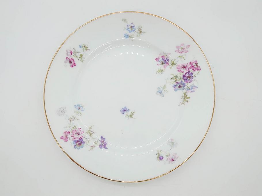ビンテージ　フランス　PILLIVUYT(ピリヴィッツ)　MEHUN(メアン)　淡い色調で描かれた花のデザインが上品なプレート5枚セット(ピリヴュイ、花柄、フラワー、金彩、磁器、食器、皿、中皿、洋食器、ヴィンテージ)(R-078687)