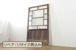 アンティーク建具　上手物!!　北陸産　総欅(ケヤキ)材　鶴と亀の金具がアクセントの格子蔵戸1枚(引き戸、玄関戸)(R-080233)