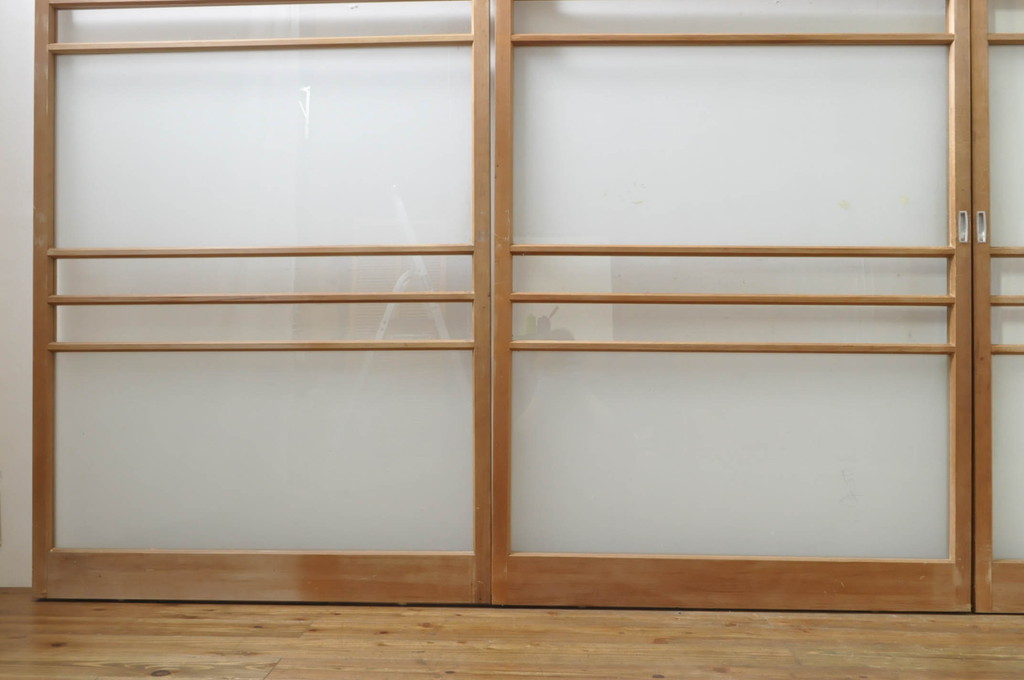 アンティーク建具　レトロな空間を演出するガラス戸4枚セット(引き戸)(R-076384)