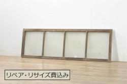 アンティーク建具　背が高い!!　味わい深い格子板戸1枚(きつね格子、狐格子、格子戸、板戸、引き戸、マス目)(R-065482)