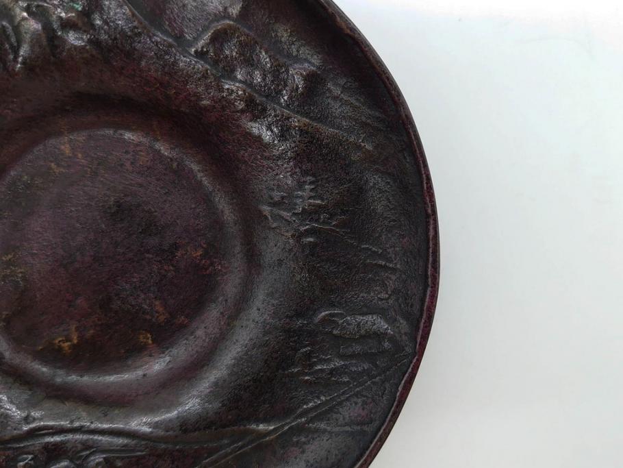 本間琢斎　斑紫銅　山水図　総重量約676g　和の味わいを感じる茶托5枚セット(五客揃、銅器、茶道具、煎茶道具、在銘有)(R-078690)