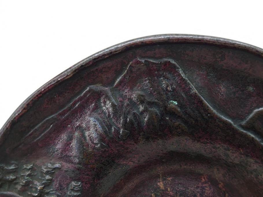 本間琢斎　斑紫銅　山水図　総重量約676g　和の味わいを感じる茶托5枚セット(五客揃、銅器、茶道具、煎茶道具、在銘有)(R-078690)