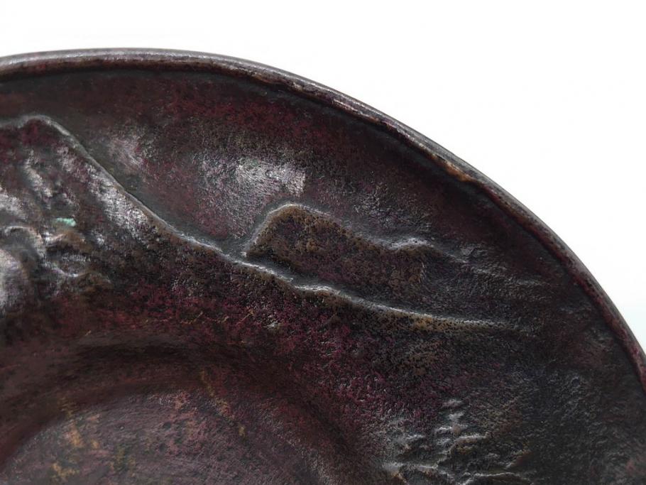 本間琢斎　斑紫銅　山水図　総重量約676g　和の味わいを感じる茶托5枚セット(五客揃、銅器、茶道具、煎茶道具、在銘有)(R-078690)