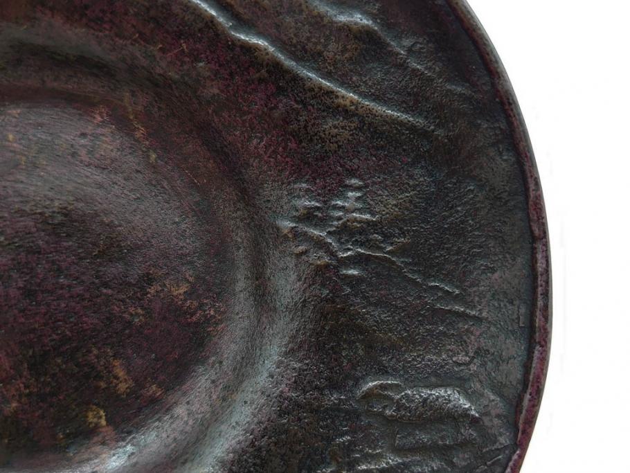 本間琢斎　斑紫銅　山水図　総重量約676g　和の味わいを感じる茶托5枚セット(五客揃、銅器、茶道具、煎茶道具、在銘有)(R-078690)