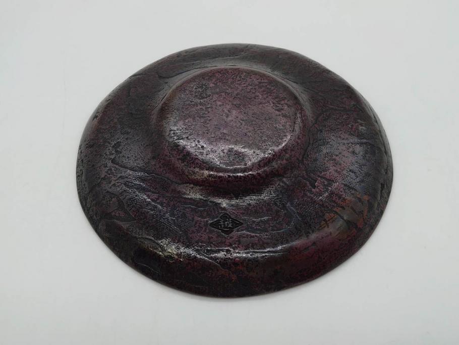 本間琢斎　斑紫銅　山水図　総重量約676g　和の味わいを感じる茶托5枚セット(五客揃、銅器、茶道具、煎茶道具、在銘有)(R-078690)