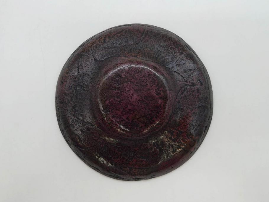 本間琢斎　斑紫銅　山水図　総重量約676g　和の味わいを感じる茶托5枚セット(五客揃、銅器、茶道具、煎茶道具、在銘有)(R-078690)