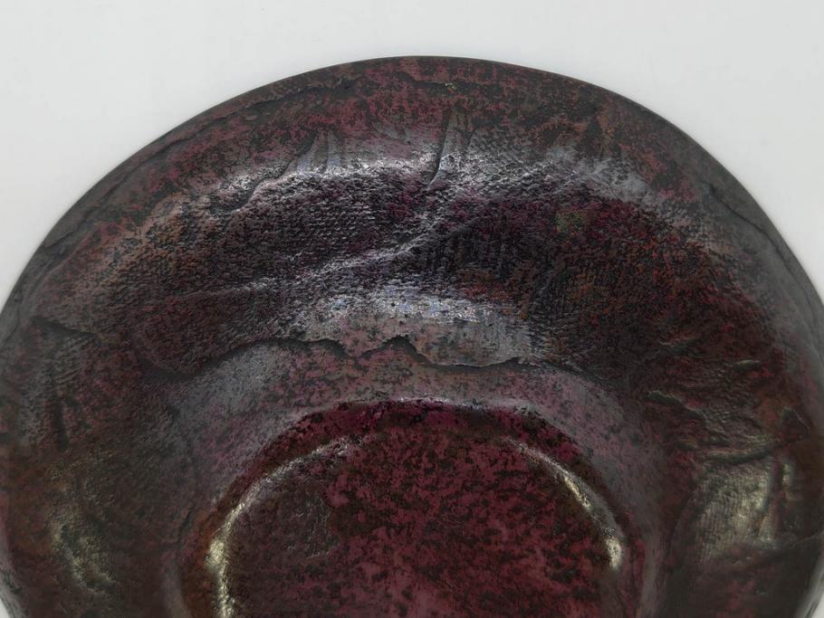 本間琢斎　斑紫銅　山水図　総重量約676g　和の味わいを感じる茶托5枚セット(五客揃、銅器、茶道具、煎茶道具、在銘有)(R-078690)