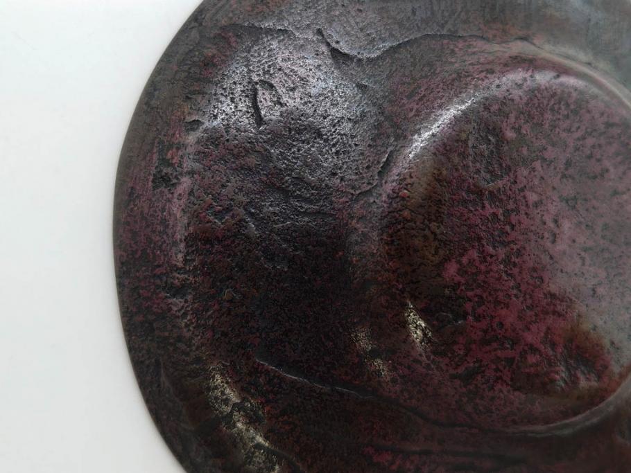 本間琢斎　斑紫銅　山水図　総重量約676g　和の味わいを感じる茶托5枚セット(五客揃、銅器、茶道具、煎茶道具、在銘有)(R-078690)