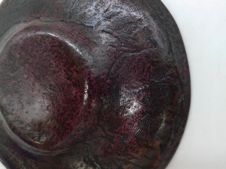 本間琢斎　斑紫銅　山水図　総重量約676g　和の味わいを感じる茶托5枚セット(五客揃、銅器、茶道具、煎茶道具、在銘有)(R-078690)