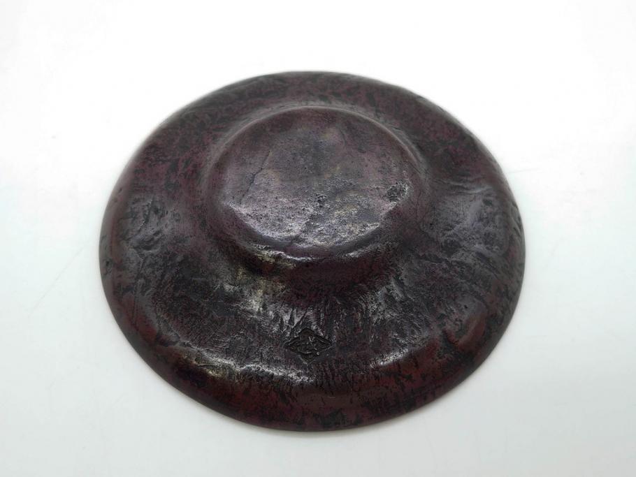 本間琢斎　斑紫銅　山水図　総重量約676g　和の味わいを感じる茶托5枚セット(五客揃、銅器、茶道具、煎茶道具、在銘有)(R-078690)