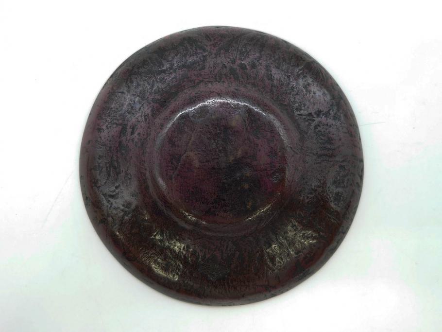 本間琢斎　斑紫銅　山水図　総重量約676g　和の味わいを感じる茶托5枚セット(五客揃、銅器、茶道具、煎茶道具、在銘有)(R-078690)
