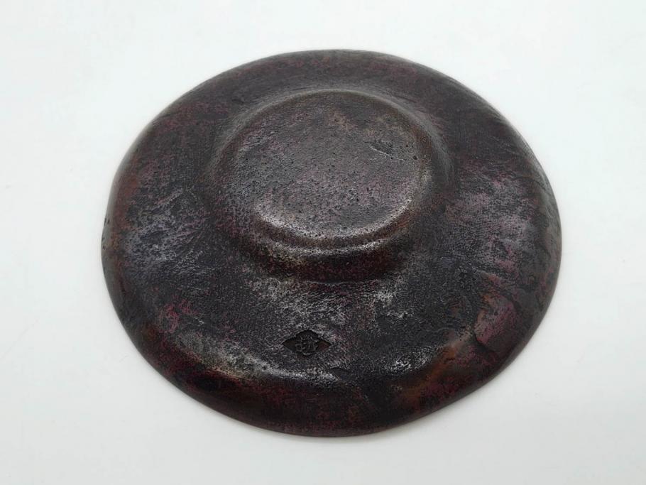本間琢斎　斑紫銅　山水図　総重量約676g　和の味わいを感じる茶托5枚セット(五客揃、銅器、茶道具、煎茶道具、在銘有)(R-078690)