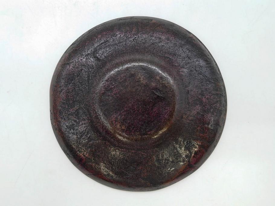 本間琢斎　斑紫銅　山水図　総重量約676g　和の味わいを感じる茶托5枚セット(五客揃、銅器、茶道具、煎茶道具、在銘有)(R-078690)