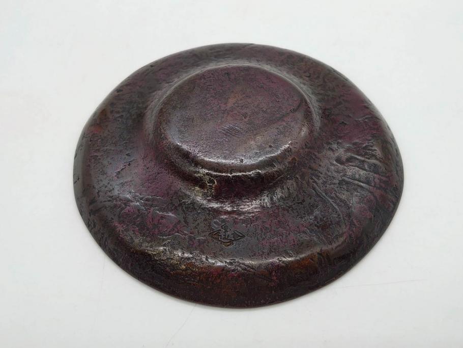 本間琢斎　斑紫銅　山水図　総重量約676g　和の味わいを感じる茶托5枚セット(五客揃、銅器、茶道具、煎茶道具、在銘有)(R-078690)