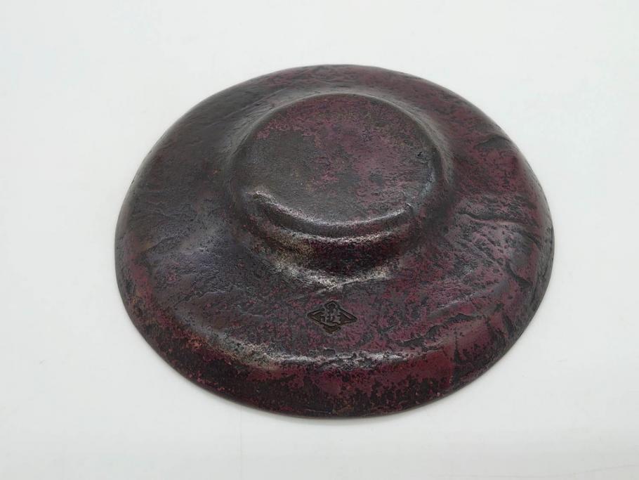 本間琢斎　斑紫銅　山水図　総重量約676g　和の味わいを感じる茶托5枚セット(五客揃、銅器、茶道具、煎茶道具、在銘有)(R-078690)