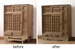 ラフジュ工房オリジナル　古建具リメイク　繊細な雰囲気漂う組子書院戸のキャビネット(戸棚、リビングボード)(R-039666)