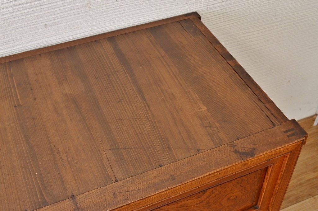 アンティーク家具　古民具　最高級欅材特別注文作り　前面総玉杢茶箪笥