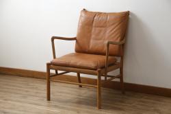 デンマークビンテージ　P.Jeppesen Mobelfabrik 　PJ Furniture(P.J.ファニチャー社)　Ole Wanscher(オーレ・ヴァンシャー) 　本革(レザー)　PJ149 Colonial Chair(コロニアルチェア)　ミッドセンチュリースタイルの空間づくりにおすすめのアームチェア(イージーチェア、1人掛けソファ、ヴィンテージ、北欧)(R-077899)