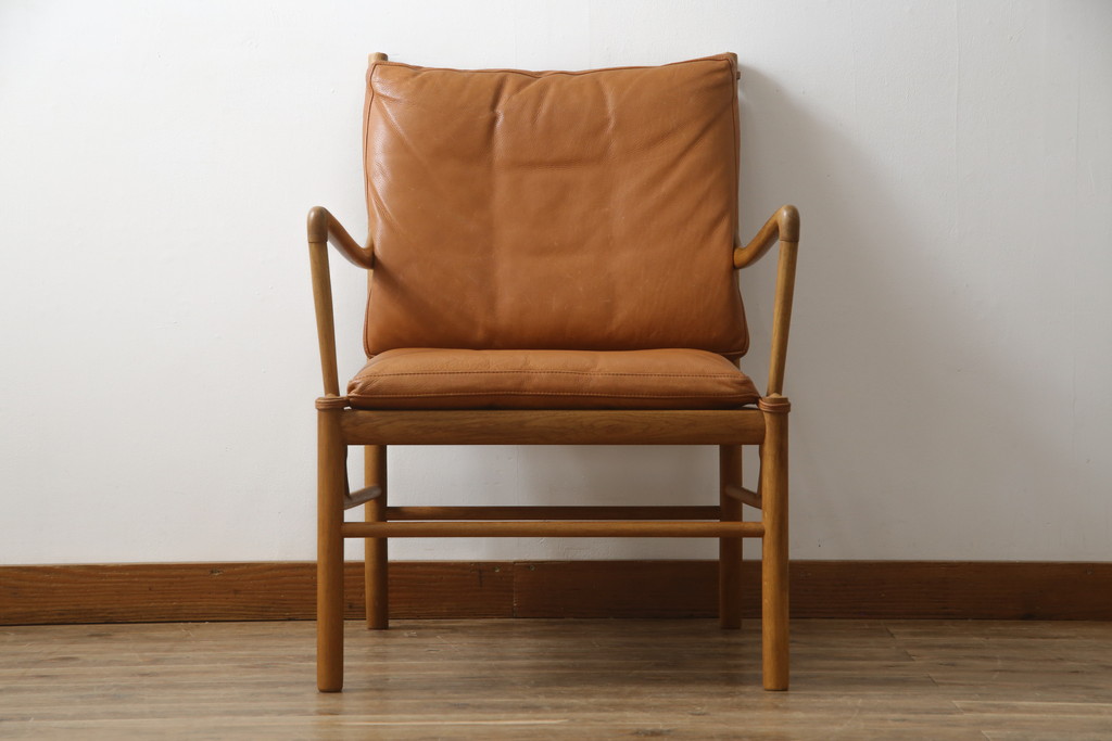 デンマークビンテージ　P.Jeppesen Mobelfabrik 　PJ Furniture(P.J.ファニチャー社)　Ole Wanscher(オーレ・ヴァンシャー) 　本革(レザー)　PJ149 Colonial Chair(コロニアルチェア)　ミッドセンチュリースタイルの空間づくりにおすすめのアームチェア(イージーチェア、1人掛けソファ、ヴィンテージ、北欧)(R-077899)