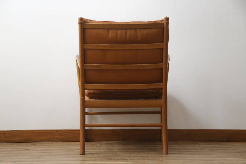 デンマークビンテージ　P.Jeppesen Mobelfabrik 　PJ Furniture(P.J.ファニチャー社)　Ole Wanscher(オーレ・ヴァンシャー) 　本革(レザー)　PJ149 Colonial Chair(コロニアルチェア)　ミッドセンチュリースタイルの空間づくりにおすすめのアームチェア(イージーチェア、1人掛けソファ、ヴィンテージ、北欧)(R-077899)