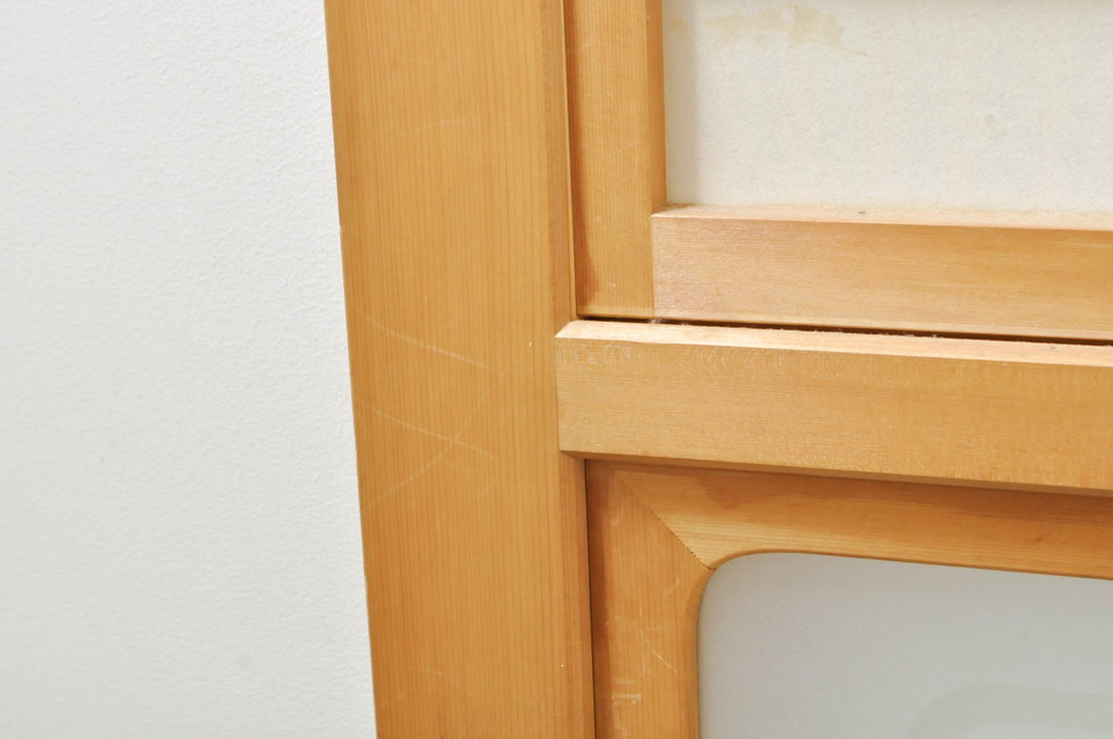 中古　上品な和空間を演出してくれる裏障子付き格子戸4枚セット(建具、引き戸、ガラス帯戸、障子戸)(R-077438)