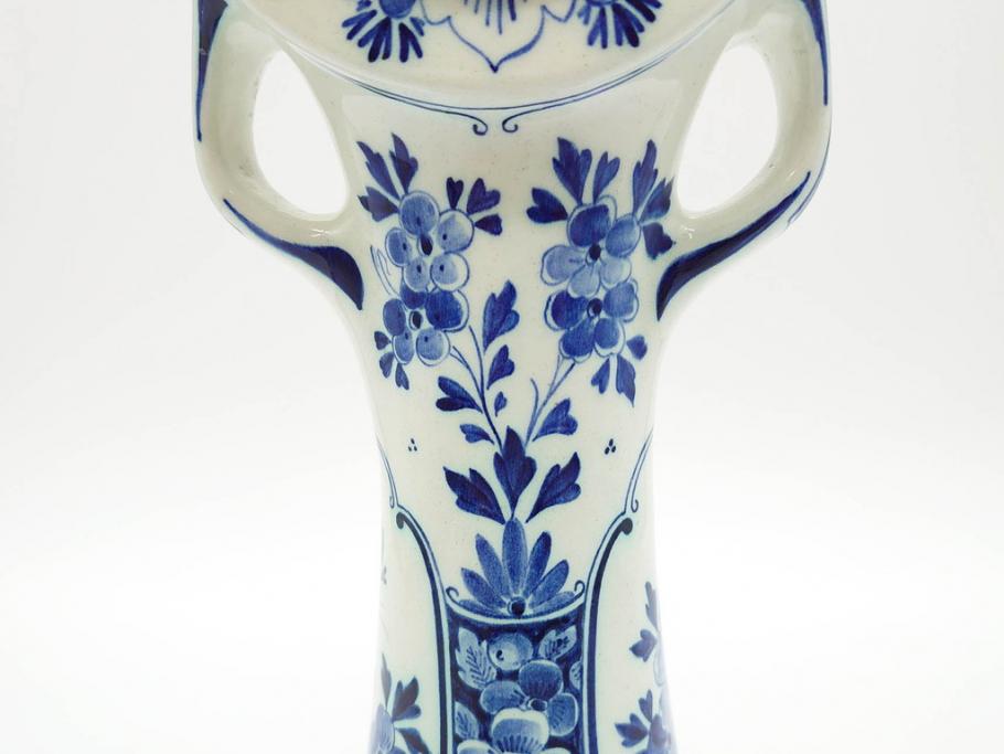 ジャンク品　ビンテージ　オランダ　DELFT(デルフト)　ブルーハンドペイント　細かな染付に匠の技が光る置時計(風車、花、フラワー、草花、風景、ヴィンテージ、陶器)(R-078694)