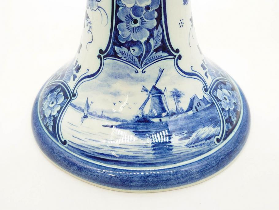 ジャンク品　ビンテージ　オランダ　DELFT(デルフト)　ブルーハンドペイント　細かな染付に匠の技が光る置時計(風車、花、フラワー、草花、風景、ヴィンテージ、陶器)(R-078694)