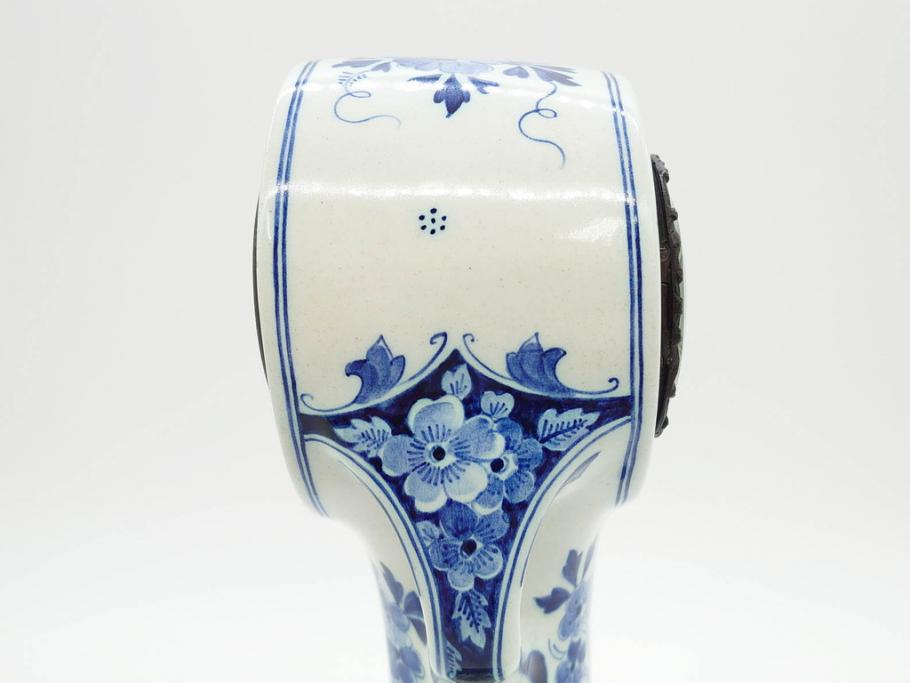 ジャンク品　ビンテージ　オランダ　DELFT(デルフト)　ブルーハンドペイント　細かな染付に匠の技が光る置時計(風車、花、フラワー、草花、風景、ヴィンテージ、陶器)(R-078694)