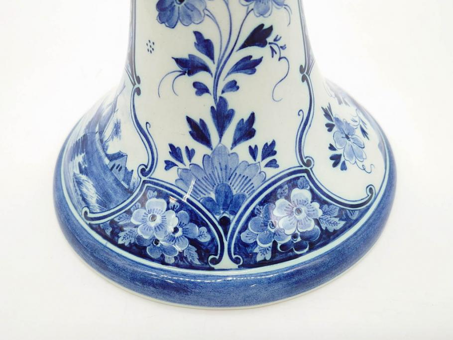 ジャンク品　ビンテージ　オランダ　DELFT(デルフト)　ブルーハンドペイント　細かな染付に匠の技が光る置時計(風車、花、フラワー、草花、風景、ヴィンテージ、陶器)(R-078694)