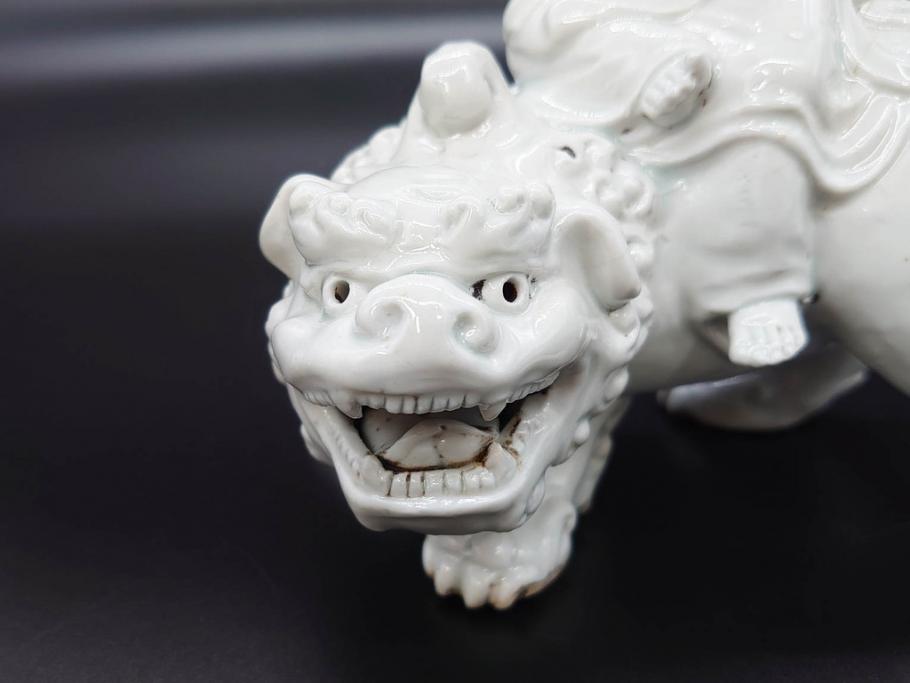 時代物 焼物 磁器 高さ 約17cm 白磁唐獅子観音像(中国?、置物 時代物 焼物 磁器 高さ 約17cm 白磁唐獅子観音像(中国?、置物