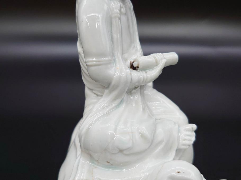 時代物 焼物 磁器 高さ 約17cm 白磁唐獅子観音像(中国?、置物 時代物 焼物 磁器 高さ 約17cm 白磁唐獅子観音像(中国?、置物