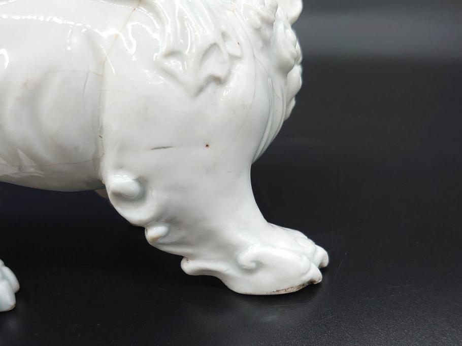 時代物 焼物 磁器 高さ 約17cm 白磁唐獅子観音像(中国?、置物 時代物 焼物 磁器 高さ 約17cm 白磁唐獅子観音像(中国?、置物