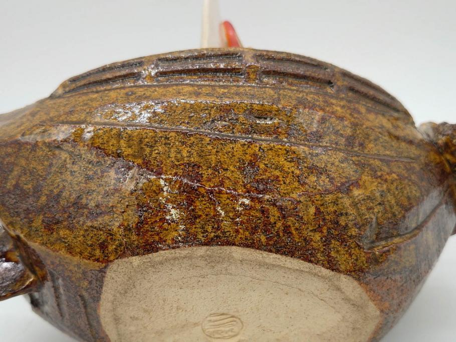 伊東陶山　高さ約20cm　細部まで丁寧に作られた宝舟(商売繁盛、宝船、縁起物、帆船、七福神、八仙、置物、オブジェ、共箱付き)(R-078649)