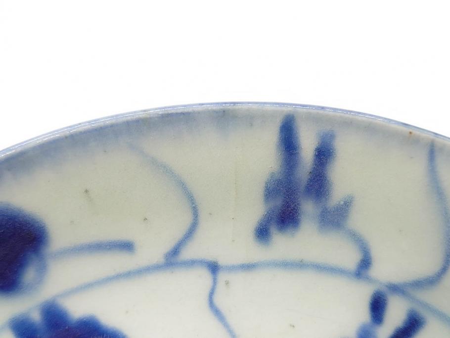 時代物 中国 唐物 古玩 古染付 青い染付のデザインが印象的な中