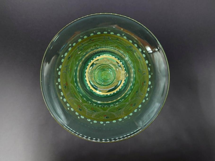 イタリア　ムラノガラス　ベネチアンガラス　金彩　白鳥　煌びやかなデザインが華やかな印象を与えるワイングラス(ヴェネチアングラス、MURANO、ムラーノガラス、作家物)(R-071815)