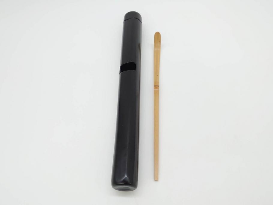 利休　泪写　花押　上品な和の雰囲気溢れる茶杓(竹、筒付き、茶道具、共箱付き、外箱付き)(R-072280)